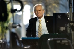 FILE - White House trade adviser Peter Navarro speaks during an interview at the White House, April 6, 2020.
