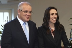 New Zealand's Prime Minister Jacinda Ardern, right, and Australian Prime Minister Scott Morrison in Melbourne, Australia, July 19, 2019.