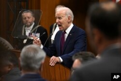 Presiden AS Joe Biden berbicara di depan Parlemen Kanada, Jumat, 24 Maret 2023, di Ottawa.