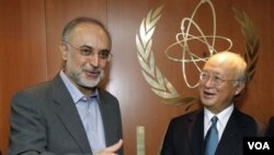 Menlu Iran Ali Akbar Salehi (kiri) bersama Direktur IAEA Yukiya Amano sebelum pembicraan di Wina, Austria (foto: dok.). Iran akan membatasi kerjasama dengan inspektur nuklir IAEA.