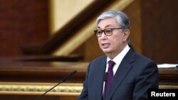 Acting President of Kazakhstan Kassym-Jomart Tokayev delivers a speech as he takes part in a swearing-in ceremony during a joint session of the houses of parliament in Astana, Kazakhstan, March 20, 2019. 