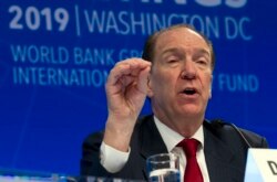 World Bank President David Malpass speaks at a news conference during the World Bank/IMF Spring Meetings in Washington, April 11, 2019.