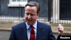 Britain's Prime Minister David Cameron makes a statement outside 10 Downing Street in Westminster, London, July 11, 2016.