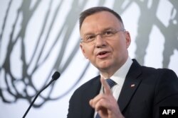 FILE - Polish President Andrzej Duda attends the Ukranian Breakfast on the sideline of the WEF meeting in Davos on January 18, 2024.