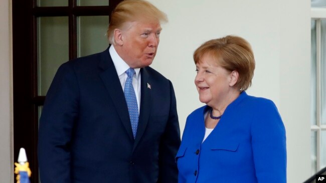 Президент США Дональд Трамп и канцлер Германии Ангела Меркель. Белый дом, Вашингтон. 27 апреля 2018 г.