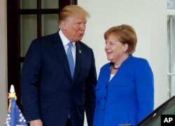 Predsjednik Trump i njemačka kancelarka Angela Merkel u Washingtonu 27. aprila 2018.