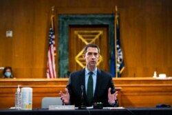 FILE - Sen. Tom Cotton, R-Ark., speaks during a Senate Banking Committee hearing on Capitol Hill, on Dec. 1, 2020.