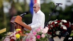 Cuba's Vice President Jose Ramon Machado Ventura speaks during the Veinte y Seis de Julio, or the 26th of July, rally in Ciego de Avila, Cuba, July 26, 2011