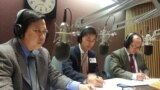 Tung Yap, center, a civil engineer and head of Cambodian Americans for Human Rights and Democracy and Schanly Kuch, right, works at the Education Department in Maryland on “Hello VOA” Thursday.