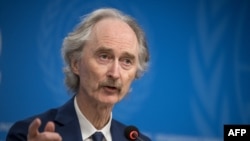 UN special envoy for Syria Geir Pedersen attends a press conference on the situation in Syria in Geneva, on December 10, 2024.