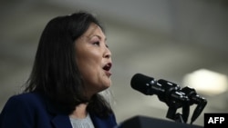 FILE - Acting U.S. Secretary of Labor Julie Su speaks in Ann Arbor, Mich., Sept. 6, 2024. Su will personally intervene in a machinists strike against Boeing.