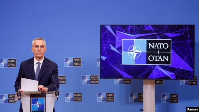 NATO Secretary-General Stoltenberg holds a news conference before NATO foreign ministers' meeting in Brussels