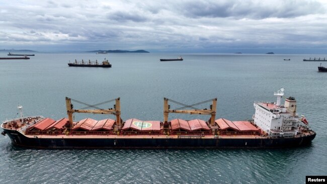 Karadeniz Tahıl Anlaşması çerçevesinde İstanbul'a tahıl getirerek Yenikapı limanı açıklarında demirleyen bir yük gemisi.