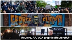 Proteste širom SAD inicirala je smrt Afroamerikanca Džordža Flojda kome je jedan od policajaca koji ga je privodio, kolenom pritisnuo vrat dok je ležao na zemlji. Džordž Flojd je preminuo, a policajac Derek Šovin optužen je za njegovo ubistvo. (Foto: Reuters/AP/VOA grafika)
