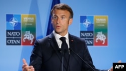 Tổng thống Pháp Macron phát biểu tại một sự kiện của NATO.
