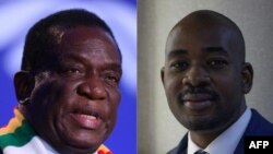 Presidente do Zimbabué, Emmerson Mnangagwa (e); líder da Coligação de Cidadãos para a Mudança (CCC), Nelson Chamisa