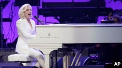 FILE - Lady Gaga performs during a hurricanes relief concert in College Station, Texas, Oct. 21, 2017. 
