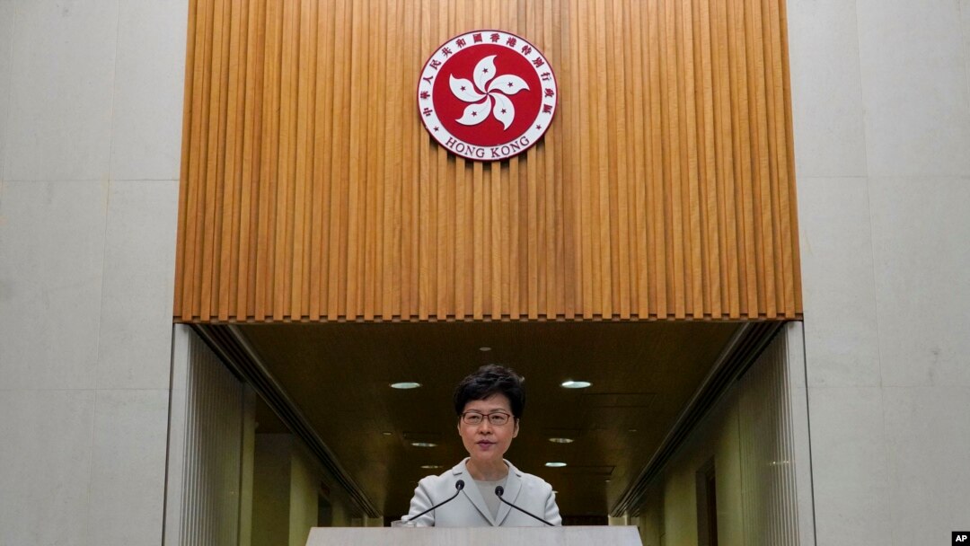 La líder ejecutiva de Hong Kong, Carrie Lam, habló este martes 26 de noviembre de 2019 de los resultados de las elecciones para concejales del domingo, ganadas por la oposición pro democracia.