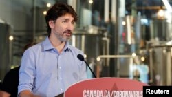 PM Justin Trudeau berbicara kepada media di Ontario, Kanada