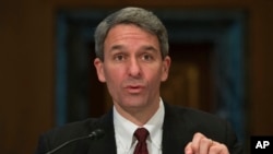 FILE - Former Virginia Attorney General Ken Cuccinelli testifies on Capitol Hill in Washington, Jan. 20, 2016, before a Senate subcommittee hearing on gun control proposals. 