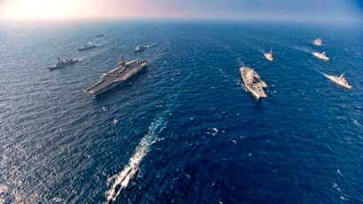 Hàng không mẫu hạm tham gia tập trận hải quân chung Malabar của Bộ tứ an ninh Mỹ, Úc, Nhật và Ấn Độ trên biển hồi tháng 11/2020. 