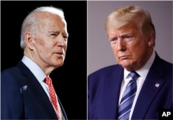 រូបឯកសារផ្គុំ៖ លោក Joe Biden អតីត​អនុ​ប្រធានាធិបតី​សហរដ្ឋ​អាមេរិក និង​ជា​បេក្ខជន​ប្រធានាធិបតី​ខាងគណបក្ស​ប្រជាធិបតេយ្យ​នៅក្នុង​ការបោះឆ្នោត​ប្រធានាធិបតី​ជ្រើសរើស​អាមេរិក​ឆ្នាំ២០២០ និង​លោក​ប្រធានាធិបតី Donald Trump។