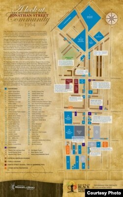 A map shows the Jonathan Street community in Hagerstown, Maryland, in 1964. (Courtesy of Wendi Perry, Curator of Doleman Black Heritage Museum)