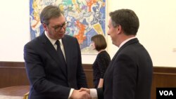 Susret predsednika Srbije Aleksandra Vučića i Izvestioca EP za Srbiju Dejvida Mekalistera, Foto: VOA