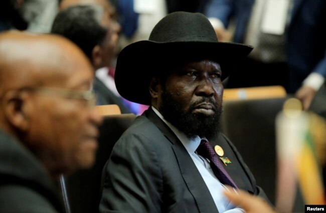 FILE - South Sudan's President Salva Kiir attends the 30th Ordinary Session of the Assembly of the Heads of State and the Government of the African Union in Addis Ababa, Ethiopia, Jan. 28, 2018.