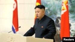 North Korean leader Kim Jong Un speaks during a banquet in Pyongyang in this image released by North Korea's KCNA news agency December 22, 2012.