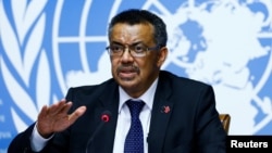 FILE - Director General of the World Health Organization (WHO) Tedros Adhanom Ghebreyesus attends a news conference at the United Nations in Geneva, Switzerland, May 24, 2017.