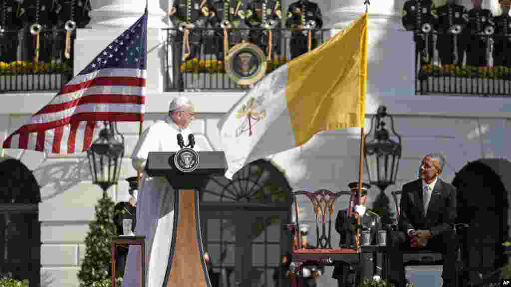 Le pape François prononce un discours à la Maison Blanche 