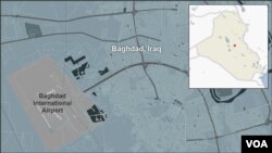 Mapa koja pokazuje lokaciju aerodroma u Bagdadu