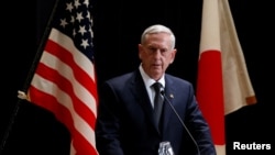 U.S. Defense Secretary Jim Mattis speaks at a joint news conference with Japan's defense minister in Tokyo, Japan, Feb. 4, 2017. 