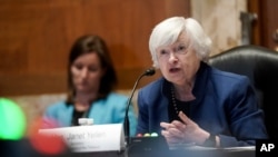 Treasury Secretary Janet Yellen speaks during a Senate hearing to examine the FY 2022 budget request for the Treasury Department, June 23, 2021, on Capitol Hill in Washington.