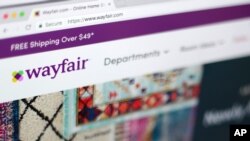 FILE - The Wayfair website is seen on a computer in New York, April 17, 2018.