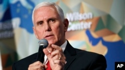Vice President Mike Pence discusses U.S. and China relations Oct. 24, 2019, at the Wilson Center's inaugural Frederic V. Malek Public Service Leadership Lecture, in Washington. 