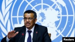 Nuevo director general de la Organización Mundial de la Salud, doctor Tedros Adhanom Ghebreyesus habla en conferencia de prensa en la sede de la ONU en Ginebra, Suiza. Mayo 24, 2017.