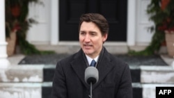 Justin Trudeau, primeiro-ministro do Canadá em conferência de imprensa em Rideau Cottage, i Otava, Canada, 6 janeiro 2025