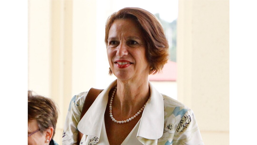 FILE - In this June 15, 2018, photo, the United Nations Secretary General's Special Envoy to Myanmar Christine Schraner Burgener arrives at the Parliament Building, in Naypyitaw, Myanmar.