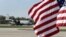 A U.S. Air Force plane is seen at an airport in Riga, Latvia, April 24, 2014.