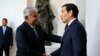 Handout picture released by Panama's Presidency press office showing Panama's President Jose Raul Mulino (L) greeting US Secretary of State Marco Rubio on arrival at the presidential palace in Panama City on February 2, 2025.