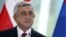 FILE - Armenia's President Serzh Sargsyan speaks during a news briefing in Tbilisi, Georgia, Oct. 30, 2015. 