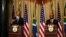 FILE - U.S. President Barack Obama and South African President Jacob Zuma address a press conference following their meeting at Union Building in Pretoria, South Africa, June 29, 2013.