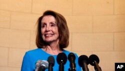 House Minority Leader Nancy Pelosi, D-Calif., arrives to speak to media at Longworth House Office Building on Capitol Hill in Washington, Wednesday, Nov. 28, 2018, to announce her nomination by House Democrats to lead them in the new Congress, Nov. 28, 2018.