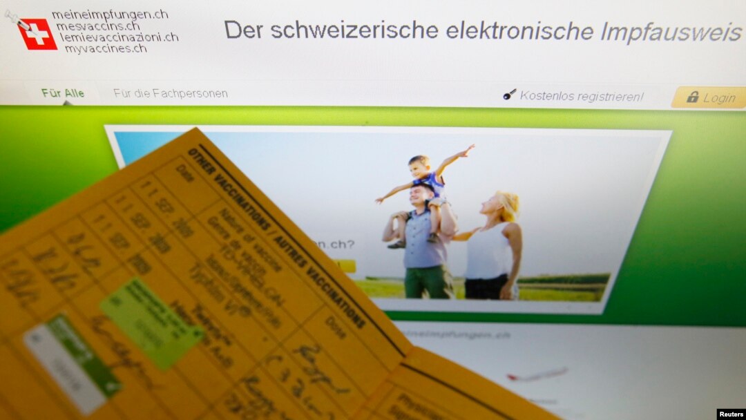 FILE - An illustration picture shows the main page of the Swiss electronic vaccination record website (meineimpfungen.ch) in Bern, April 22, 2013.