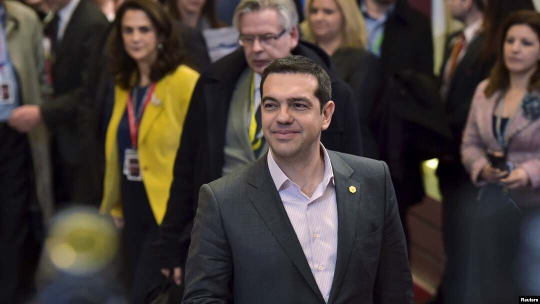 Greek Prime Minister Alexis Tsipras gives a statement after a European Union leaders summit in Brussels, March 20, 2015. 