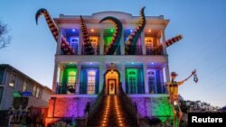 The Kraken house float on Memphis St., in Lakeview, is one of thousands in the New Orleans area decorated in celebration of Mardi Gras in Louisiana, Feb. 7, 2021.