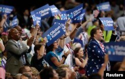 Delegates cheer at the Democratic National Convention in Philadelphia, July 28, 2016.