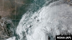 This National Oceanic and Atmospheric Administration satellite image taken at 7:10pm ET shows Hurricane Francine in the Gulf of Mexico as it advances towards Louisiana, Sept. 10, 2024. (NOAA via AP)